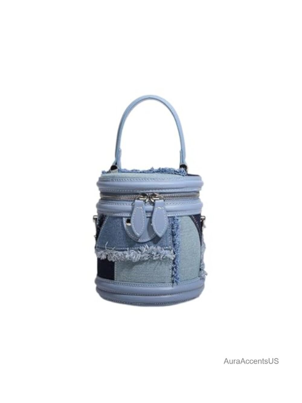 Patchwork Denim Bucket Bag Top Handle Crossbody Purse Adjustable Strap